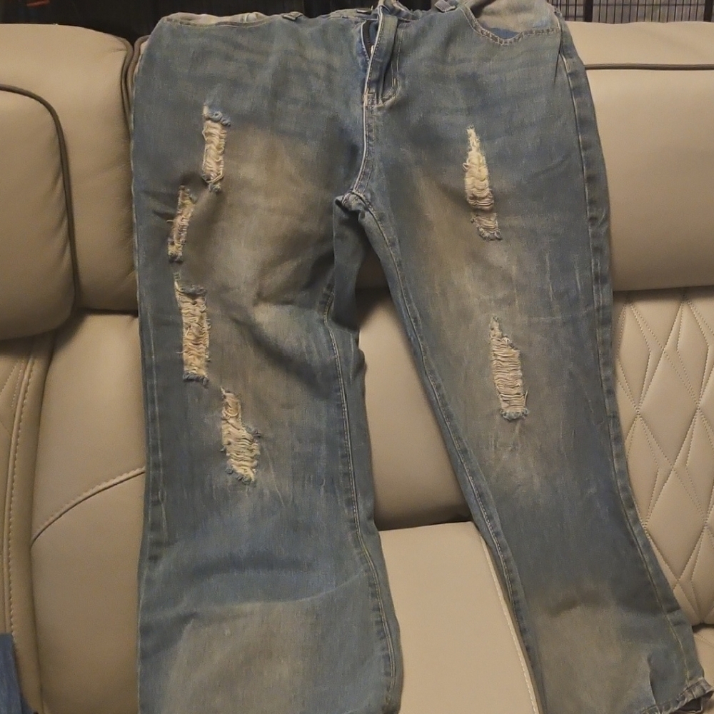 NFINITY Blue Distressed Bootcut Jeans